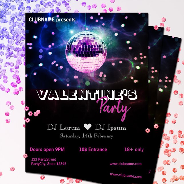 Prospectus 21,6 Cm X 24,94 Cm Chic Disco Ball Modern Valentine's Day Party Flyer (Créateur téléchargé)