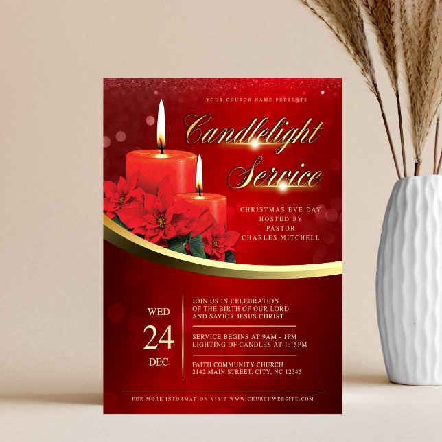 Prospectus 21,6 Cm X 24,94 Cm Christmas Candlelight Poinsettia Red Church (Créateur téléchargé)