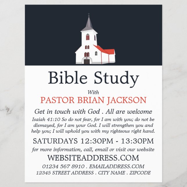 Prospectus 21,6 Cm X 24,94 Cm Church Steeple, Christian Bible Class Advert (Devant)