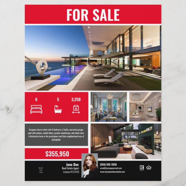 Prospectus 21,6 Cm X 24,94 Cm Circulaire - À Vendre - Rouge Moderne (Devant)