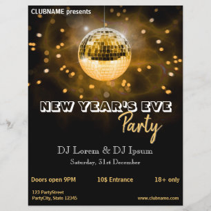 Prospectus 21,6 Cm X 24,94 Cm Circulaire du Nouvel An Eve Gold Disco Ball Party