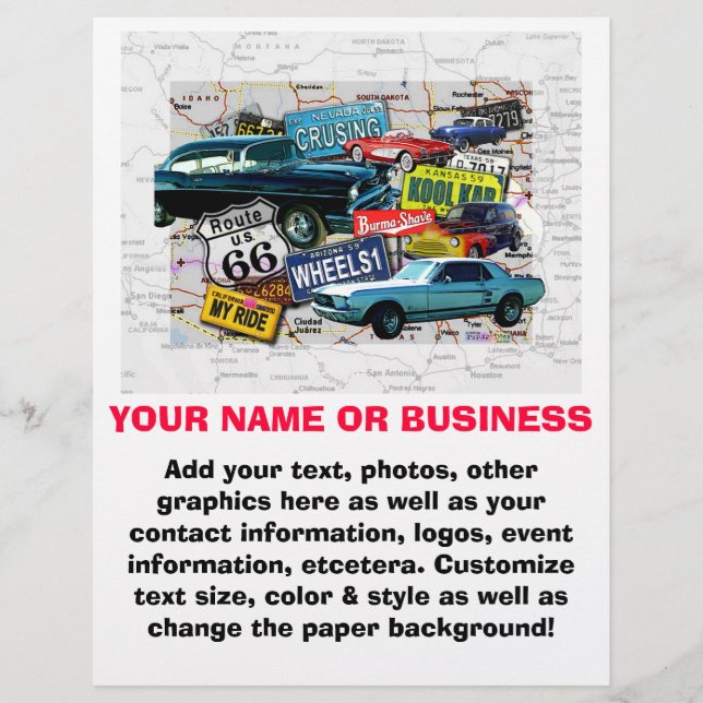 Prospectus 21,6 Cm X 24,94 Cm Circulaire - Route 66 Voitures Classiques (Devant)