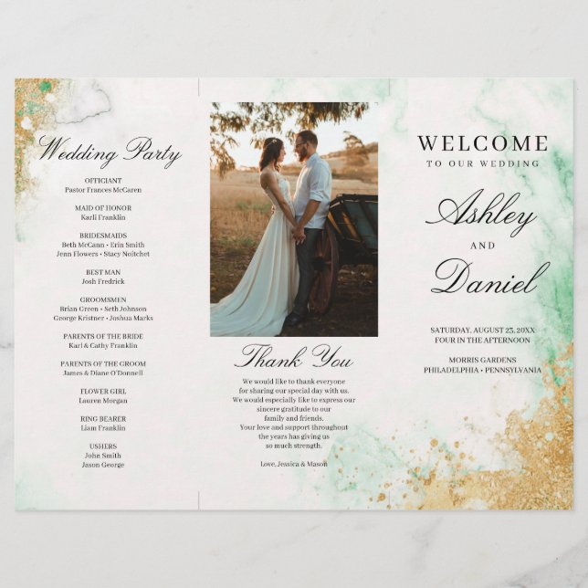 Prospectus 21,6 Cm X 24,94 Cm Classic Luxe Marbre Triple Wedding Programme (Devant)