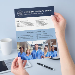 Prospectus 21,6 Cm X 24,94 Cm Clinique de Physiothérapie Logo Personnalisé Photo