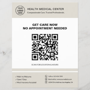 Prospectus 21,6 Cm X 24,94 Cm Clinique médicale QR Soins urgents sans rendez-vou