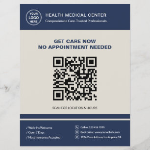 Prospectus 21,6 Cm X 24,94 Cm Clinique médicale QR Soins urgents sans rendez-vou