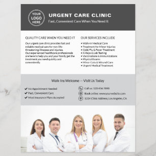Prospectus 21,6 Cm X 24,94 Cm Clinique médicale Soins d'urgence Logo Gris QR