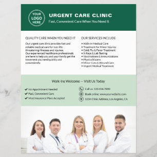 Prospectus 21,6 Cm X 24,94 Cm Clinique Médicale Soins d'Urgence Logo Vert QR