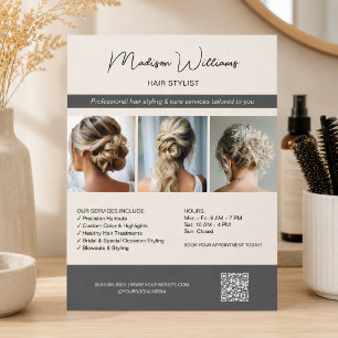 Prospectus 21,6 Cm X 24,94 Cm Coiffeur Salon de coiffure 3 Photos Flyer QR