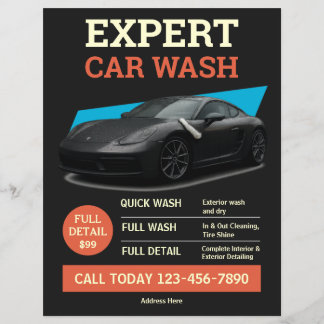 Prospectus 21,6 Cm X 24,94 Cm Conception d'annonce de lavage de voiture orange n