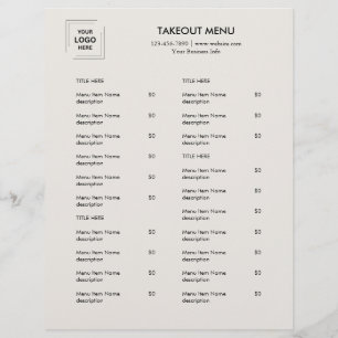 Prospectus 21,6 Cm X 24,94 Cm Conception de flyer de menu à emporter avec logo d