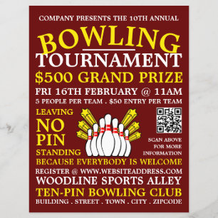 Prospectus 21,6 Cm X 24,94 Cm Conception d'une épingle de bowling, tournoi de bo
