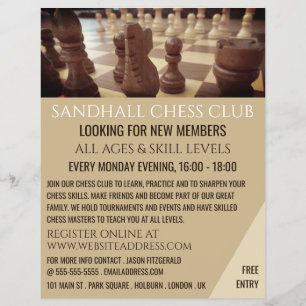 Prospectus 21,6 Cm X 24,94 Cm Conseil d'échecs, Club d'échecs Circulaire publici