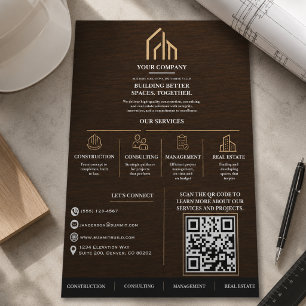 Prospectus 21,6 Cm X 24,94 Cm Construction de code QR à grain de bois moderne