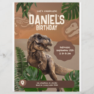 Prospectus 21,6 Cm X 24,94 Cm Cool Réaliste Dinosaure Invitation Anniversaire