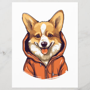 Prospectus 21,6 Cm X 24,94 Cm Corgi Drôle Portant un Sweat à Capuche