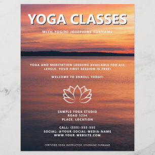 Prospectus 21,6 Cm X 24,94 Cm Cours de yoga au coucher du soleil Studio de yoga