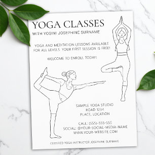 Prospectus 21,6 Cm X 24,94 Cm Cours de Yoga Simple Ligne d'Art Moderne Minimalis