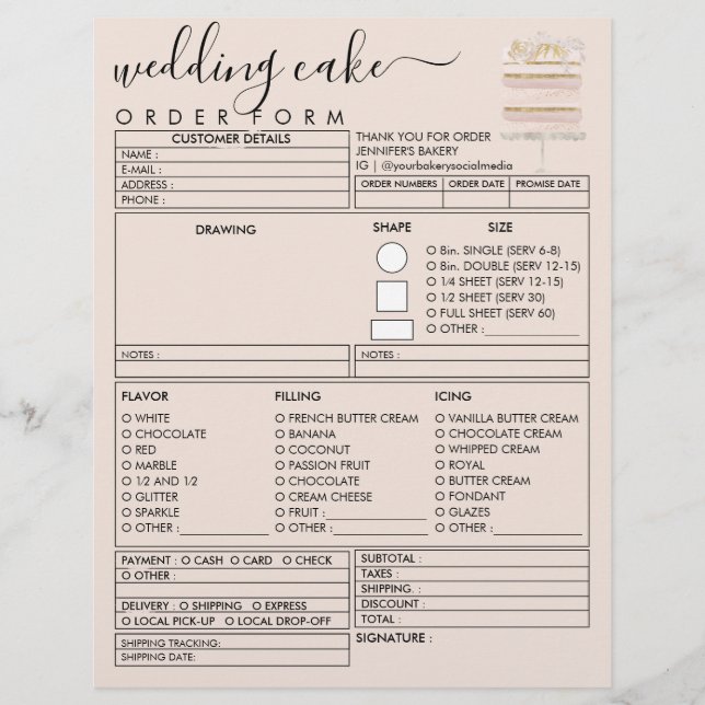 Prospectus 21,6 Cm X 24,94 Cm Crème rose Mariage Anniversaire Boulangerie Pâtiss (Devant)