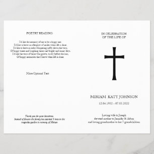 Prospectus 21,6 Cm X 24,94 Cm Croix Classique, élégant dépliant mémorial