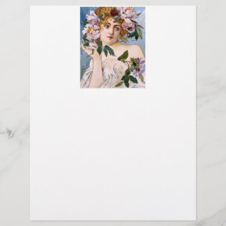 Prospectus 21,6 Cm X 24,94 Cm Dame Art Nouveau aux fleurs