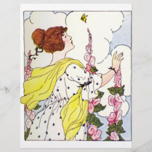 Prospectus 21,6 Cm X 24,94 Cm Dame dans le jardin de roses trémières