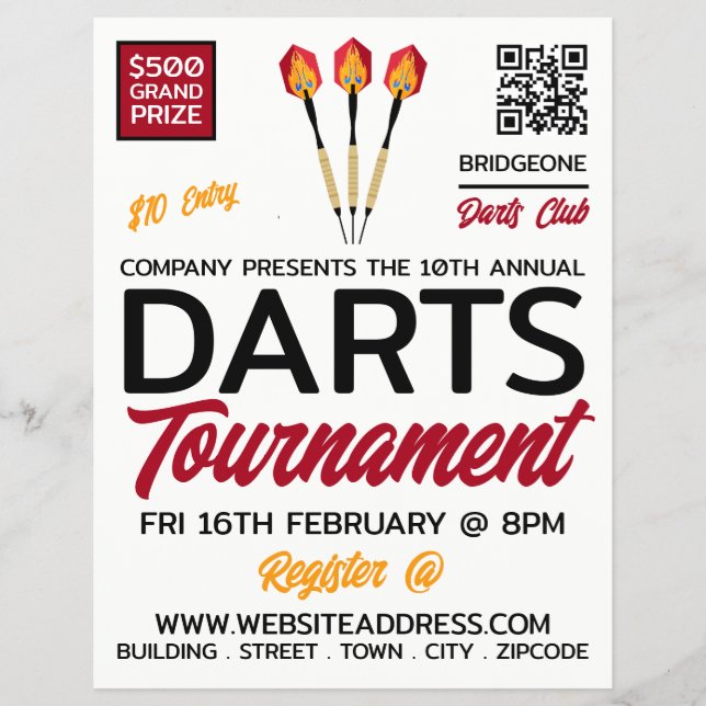 Prospectus 21,6 Cm X 24,94 Cm Darts Design, Darts Tournament Publicité (Devant)