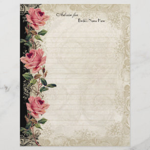 Prospectus 21,6 Cm X 24,94 Cm Dentelle noire et crème de rose vintage de style b