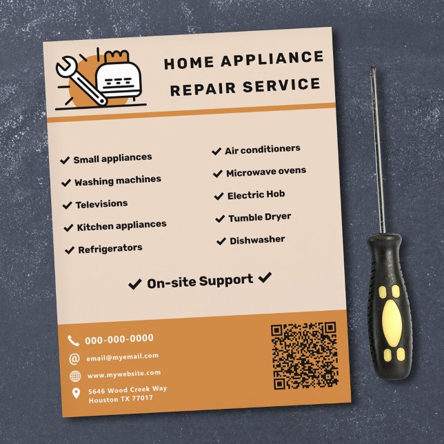 Prospectus 21,6 Cm X 24,94 Cm Dépliant de service de réparation d'électroménager (Home Appliance Repair Service Flyer)
