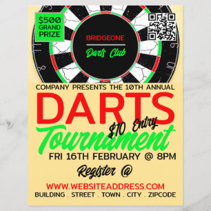 Prospectus 21,6 Cm X 24,94 Cm Dessin, Darts Tournament Publicité