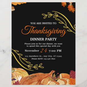 Prospectus 21,6 Cm X 24,94 Cm Dîner de Thanksgiving élégant noir imprimable