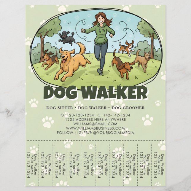 Prospectus 21,6 Cm X 24,94 Cm Dog Walker Dog Walking Service Custom (Devant)
