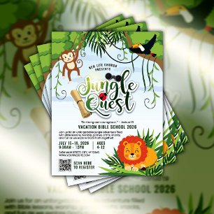 Prospectus 21,6 Cm X 24,94 Cm École biblique de vacances Jungle Quest Église de
