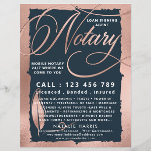 Prospectus 21,6 Cm X 24,94 Cm Elégant Rose Gold & Navy Notary Loan Agent Flyer
