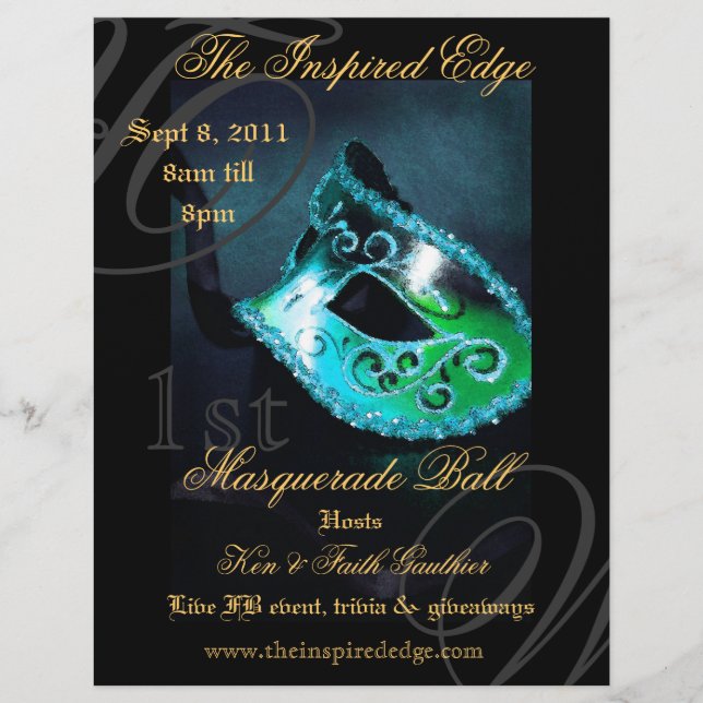 Prospectus 21,6 Cm X 24,94 Cm Elégant Turquoise Masquerade Ball Party Événement  (Devant)