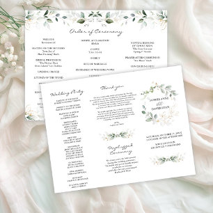 Prospectus 21,6 Cm X 24,94 Cm Élégant verdure Gold Tri+Fold Wedding Programme