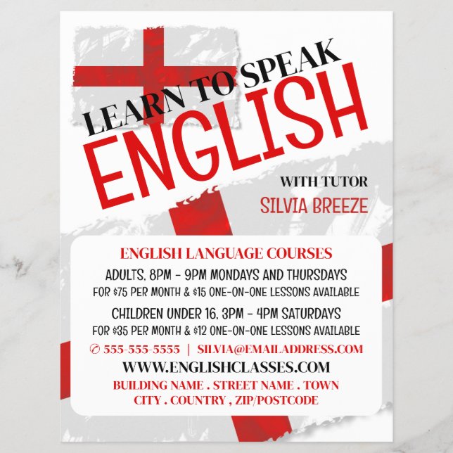 Prospectus 21,6 Cm X 24,94 Cm England Flag, Anglais Language Course Publicité (Devant)