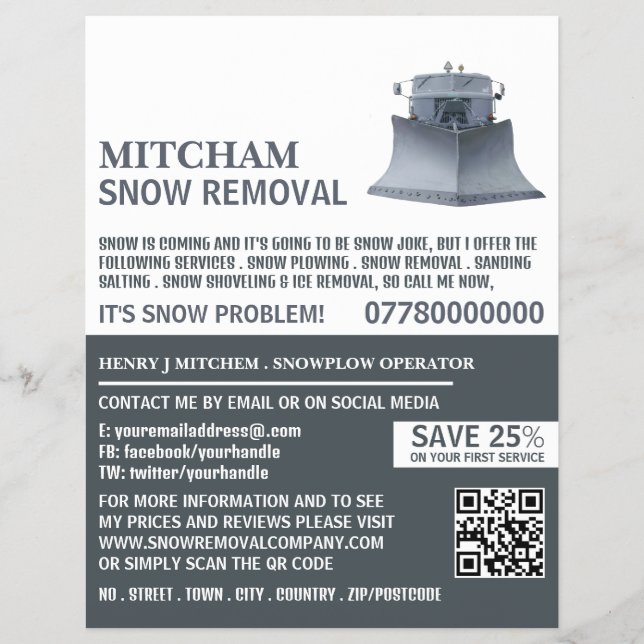Prospectus 21,6 Cm X 24,94 Cm Enneigement, Snow Removal Company Publicité (Devant)
