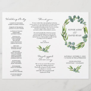 Prospectus 21,6 Cm X 24,94 Cm Eucalyptus Foliage Wreath Tri+Fold Wedding Program