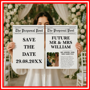 Prospectus 21,6 Cm X 24,94 Cm Faire-Part de Date de Mariage en Noir et Blanc sur
