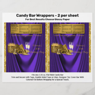 Prospectus 21,6 Cm X 24,94 Cm Femme violet or fête d'anniversaire Candy Bar Wrap