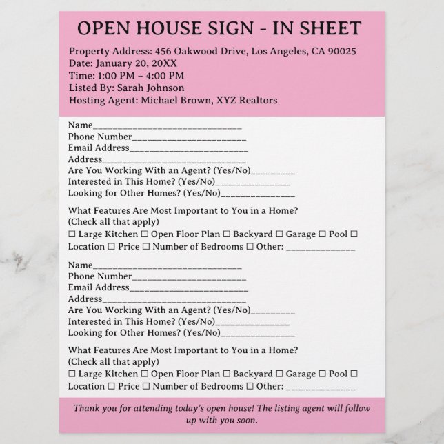 Prospectus 21,6 Cm X 24,94 Cm Feuille d'ouverture de session - Réalisateur rose  (Devant)