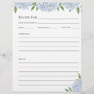 Prospectus 21,6 Cm X 24,94 Cm Fiche de recette pleine page pour classeur, Hydran