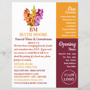 Prospectus 21,6 Cm X 24,94 Cm Fleurs de Glaïeul, Maison Funéraire, Directeurs