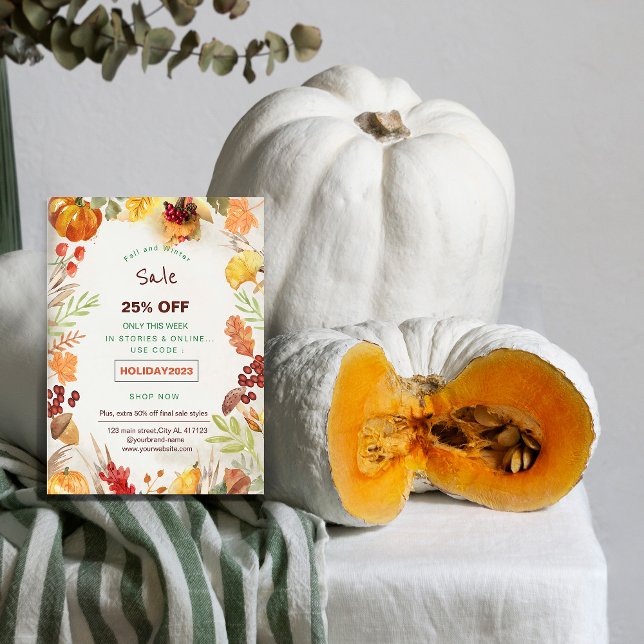 Prospectus 21,6 Cm X 24,94 Cm floral fêtes promotion flyer (floral holiday sale promotion flyer. orange and brown autumn sale promotion marketing flyer.)