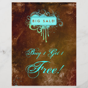 Prospectus 21,6 Cm X 24,94 Cm Floral Grunge Flyer Salon Spa Bleu Brown