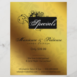 Prospectus 21,6 Cm X 24,94 Cm Floral Papillon Flyer Flyer Salon Spa Or Noir
