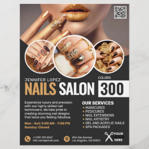 Prospectus 21,6 Cm X 24,94 Cm Flyer Black and Gold Nail Salon