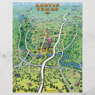 Prospectus 21,6 Cm X 24,94 Cm Flyer Carte Carton d'Austin Texas