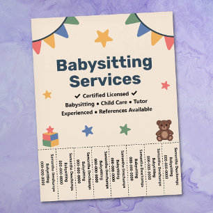 Prospectus 21,6 Cm X 24,94 Cm Flyer de babysitting à déchirer